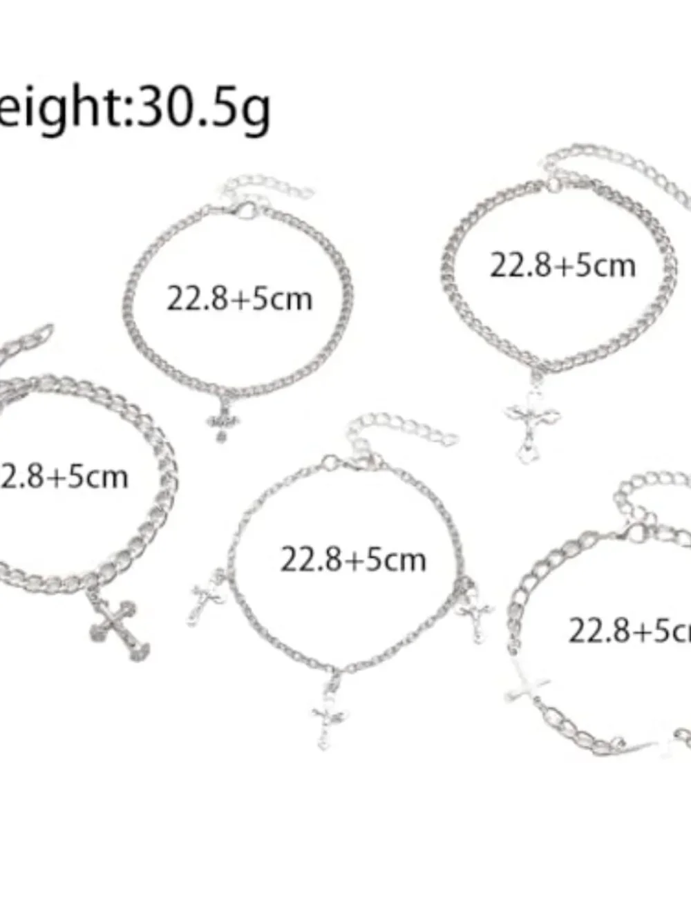 BRAND NEW Silver Cross Chain Bracelet Set Y2k Punk Stackable Cross Link Chains B